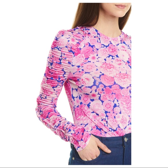 NEW STINE GOYA RUCHED SLEEVE FLORAL PRINT TOP - Picture 3 of 10